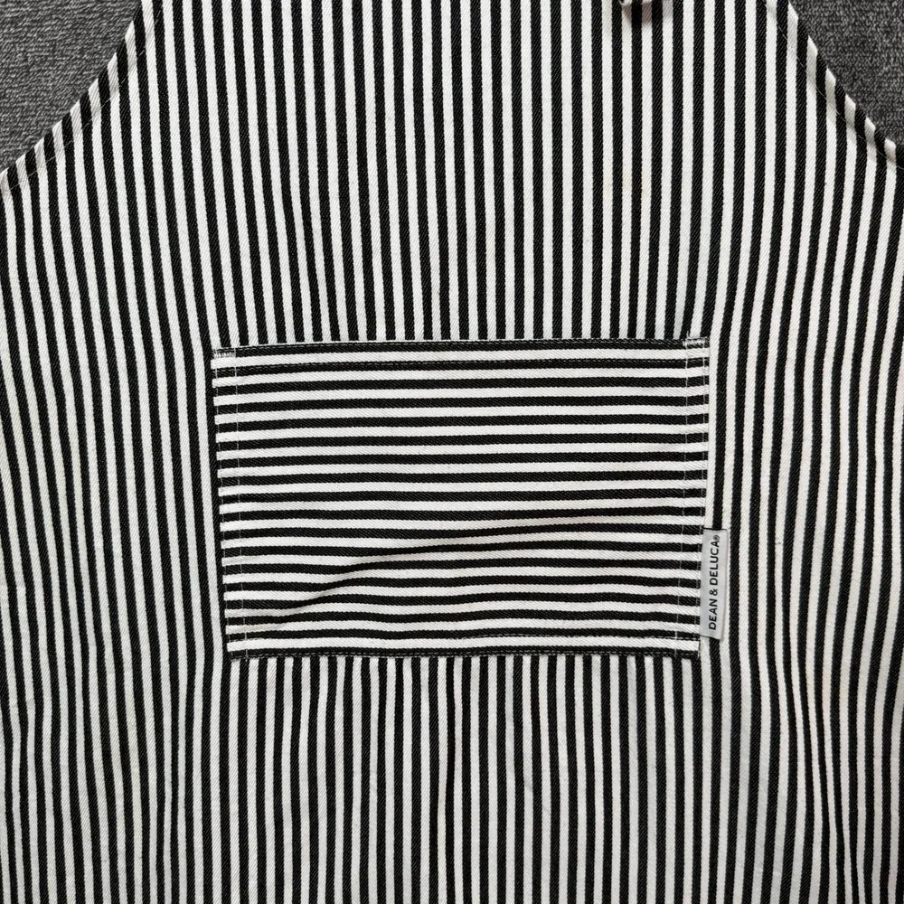 Dean & Deluca Apron Striped Bib Black White Adjustable Cotton Blend Pocket
